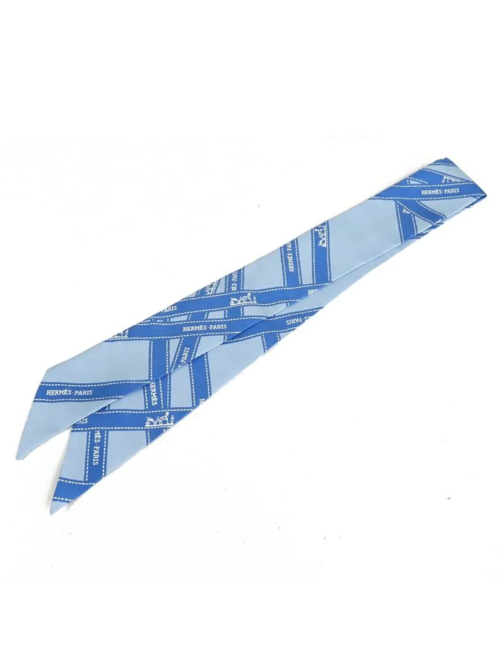 Hermes Twilly Blue Silk Bolduc Pattern Scarf